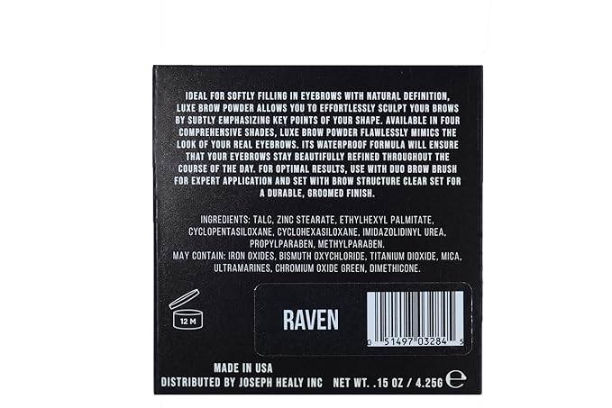 Joey Healy Luxe Brow Powder, Natural and Soft Definition Eyebrow Powder, Waterproof Brow Makeup Formula, Raven (Charcoal)