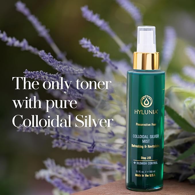 Hylunia Colloidal Silver Mist Toner 5.1 fl. oz. โ Hydrating Versatile Toner for Acne-Prone Inflamed Skin | Infused with Colloidal Silver & Lavender for Glowing Skin Cuts & Burns, Body-Refresher