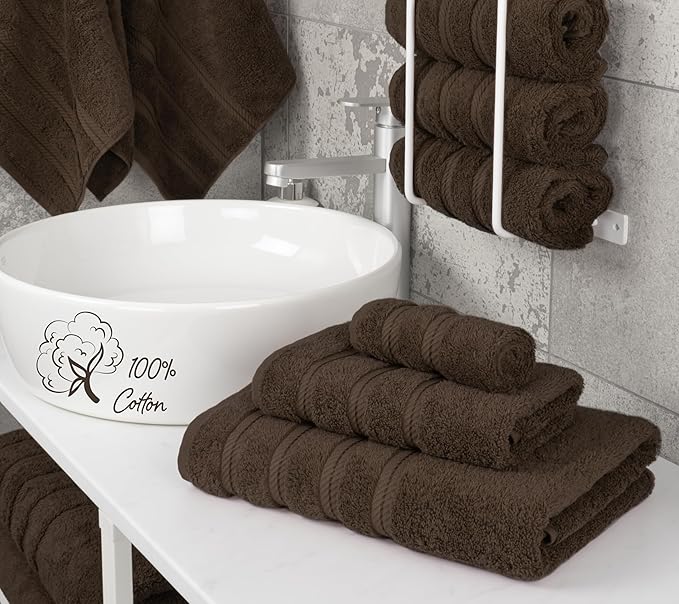 American Soft Linen Premium 3 Piece Towel Set, 1 Bath Towel 1 Hand Towel 1 Washcloth, 600 GSM 100% Cotton Turkish Towels for Bathroom, Brown Towel Set