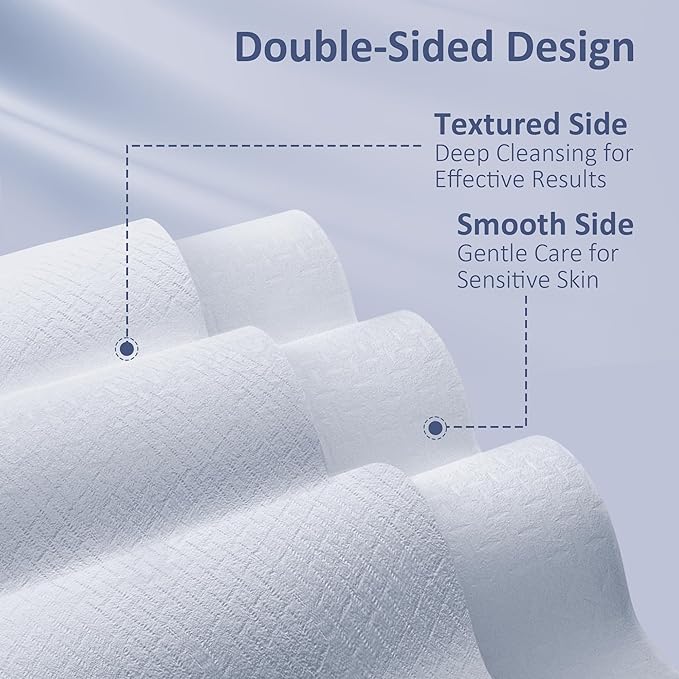 Ourmed Life Face Towels, Disposable Biodegradable Clean Facial Wash Cloth for Sensitive Skin, Lint- free Facial Towels for Cleansing, Skincare and Makeup Remover, Dry Wipes,600 Count,EF texture