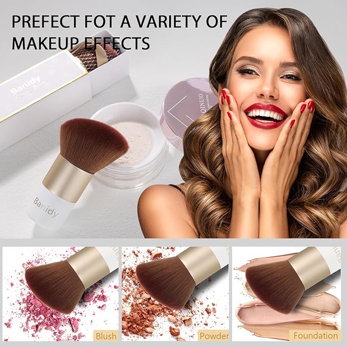 Kabuki Face Makeup Brush, Portable Travel Blush Brush Flawless for Foundation, Powder, Bronzer Buffing, Liquid, Cream, Cruelty Free