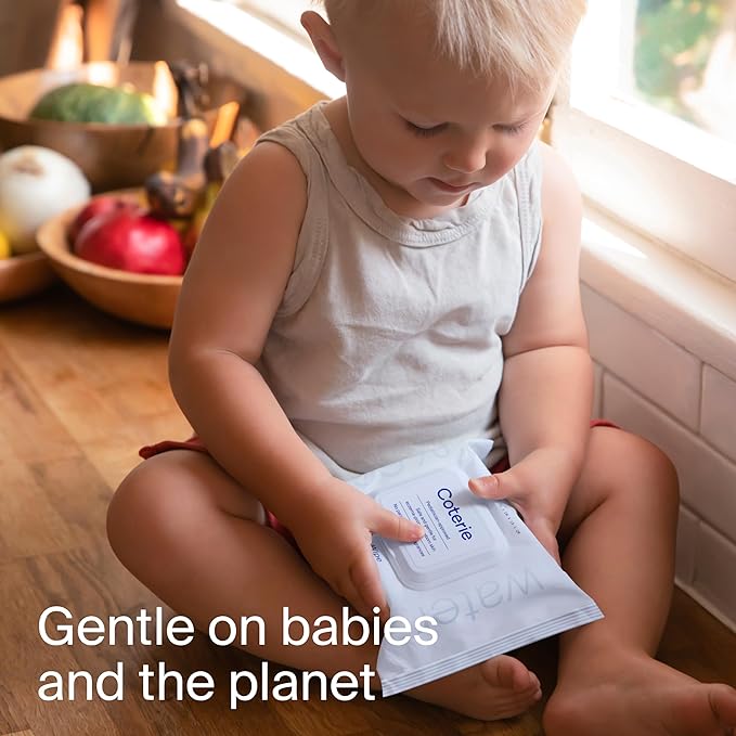 Coterie Baby Travel Size Wipes for Sensitive Skin, Plant-Based and Plastic-Free Fibers, 99% Water, Hypoallergenic, pH Balanced, Unscented, Clean and Gentle Baby Essentials, 16 Travel Packs, 288 Count