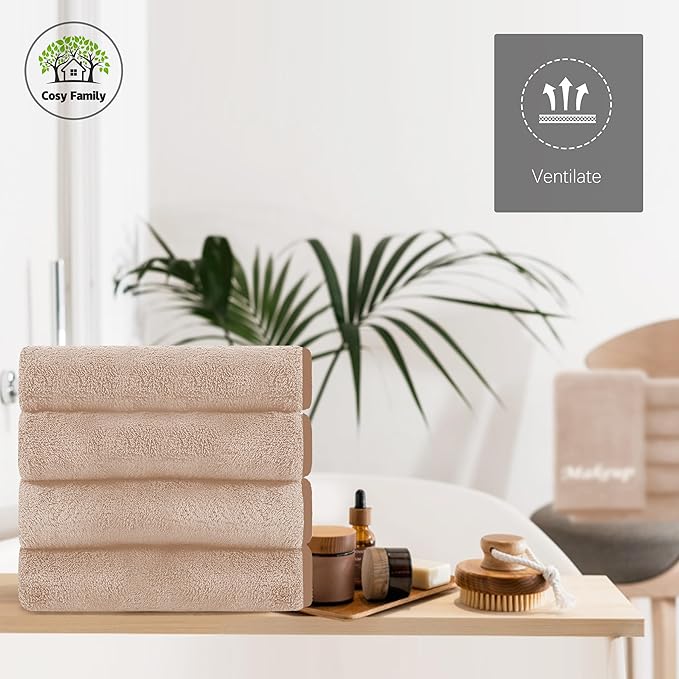 Cosy Family 10 Pack Makeup Remover Wash Cloths - Soft Microfiber Fingertip Facial Cleansing Cloths for Hand and Make Up, 12 x 12 in, Brown