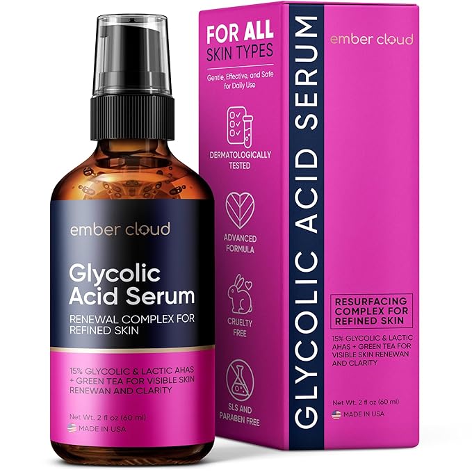 Glycolic Acid Serum for Face 15% - Extra Large Size (2 Oz) - Advanced Formula to Support Skin Radiance, Addressing Uneven Tone & Fine Lines