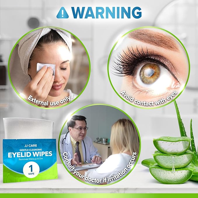 JJ CARE Eyelid Cleaning Wipes 160 PCs, Individually Wrapped Eye Lid Scrubbing Wipes, Moisturizing Eye Wipes for Irritated, Itchy, and Dry Eyes, Hypoallergenic Eye Scrub Cleaning Pads