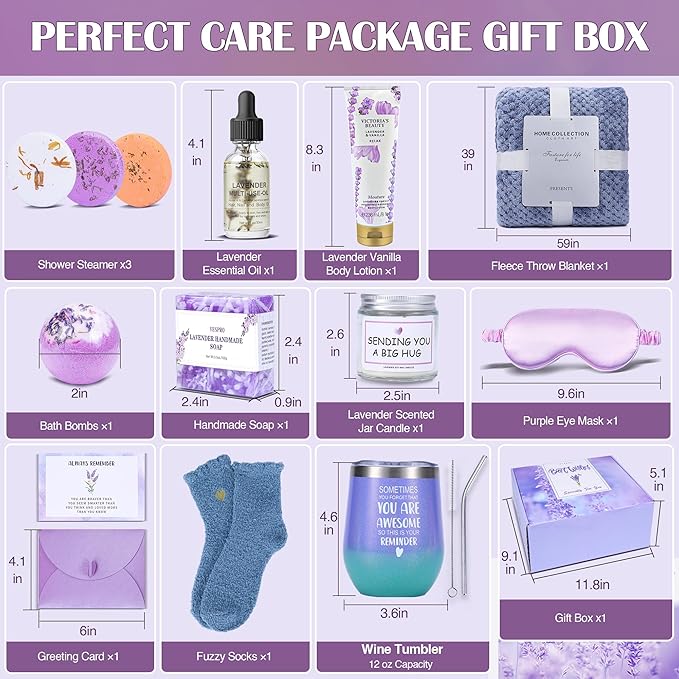 Spa Gift Baskets for Women - Spring Bath and Body Works Set, Relaxing Sympathy Box for Mom, Sister, Wife, Lover