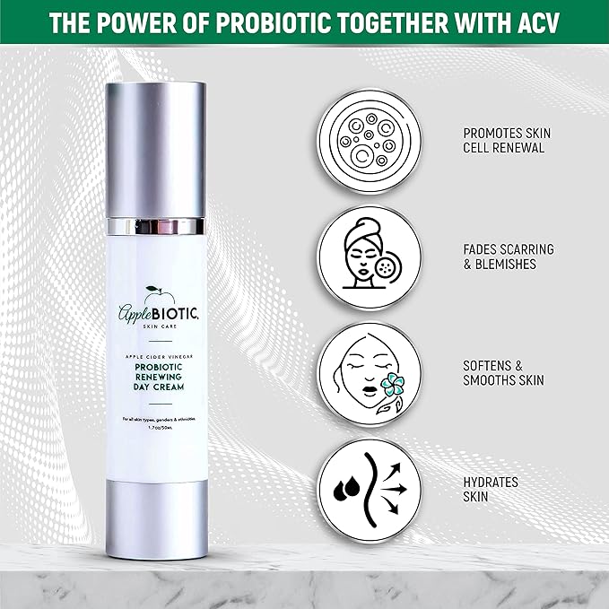 Apple Cider Vinegar Face Cream 2 PK - Hydrating, Redness Relief Face Moisturizer Lotion For Dry, Oily, Sensitive Skin, Natural Green Tea, Chamomile, Raw ACV Anti-Aging Skincare