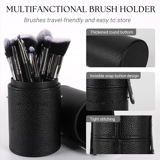 Makeup Brushes, 18 pcs Pro Deluxe Make up Brush Set with Travel holder, Premium Powder Foundation Blending Concealer Blush Eyeshadow Face and Eye Make up Brushes kit with labels for Beginner(Black)