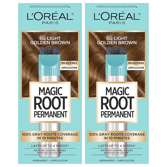LโOrรฉal Paris Magic Root Permanent Hair Color, 10 Minute Hair Dye Kit to Rescue Roots with 100% Gray Hair Coverage, Light Golden Brown, 2 Pack (Packaging May Vary)
