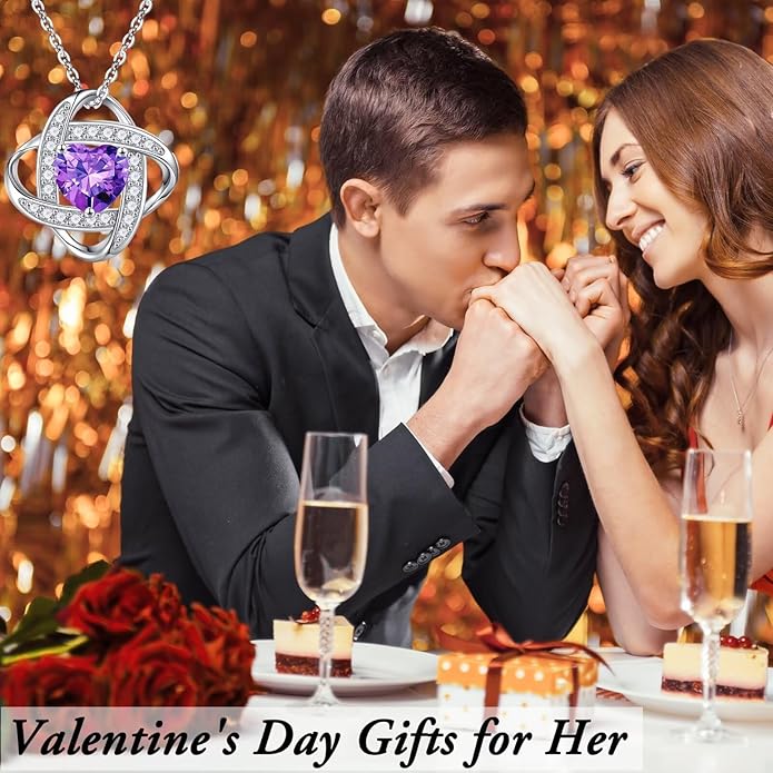 Iefil 925 Sterling Silver Love Knot Birthstone Necklace, Natural or Created Gemstone, Anniversary Birthday Gifts for Women, Jewelry Gifts for Wife Mom Girlfriend