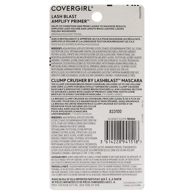 COVERGIRL Clump Crusher Mascara + Mascara Primer Bundle, 20X More Volume, Double Sided Brush, Long-Lasting Wear - 800 Very Black + 780 Neutral White Primer (Twin Pack)