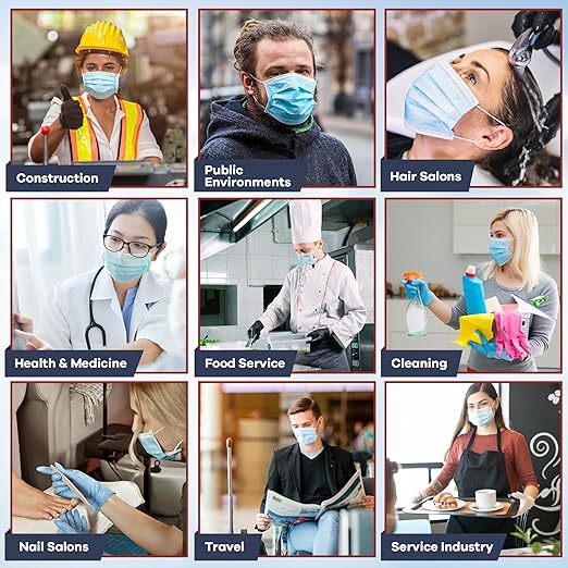 500 Pcs Blue Disposable Face Masks - Level 3 | Bulk 3 Ply Facemask Pack - Soft Breathable Latex Free Non-Woven Dust Mask with Flexible Nose Bridge & Stretchy Ear Loops (10 Packs x 50)