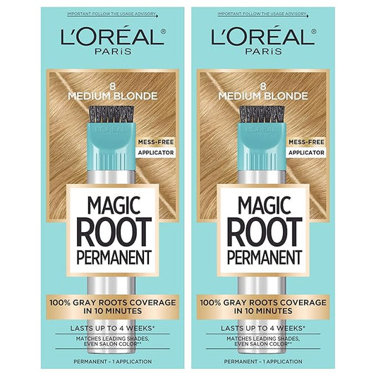 LโOrรฉal Paris Magic Root Permanent Hair Color, 10 Minute Hair Dye Kit to Rescue Roots with 100% Gray Hair Coverage, 8 Medium Blonde, 2 Pack (Packaging May Vary)