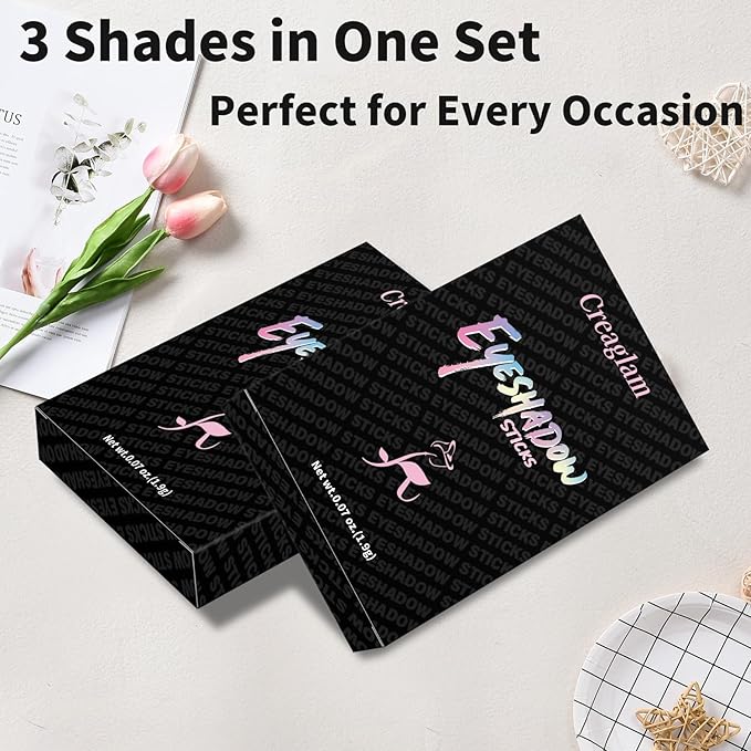 Eyeshadow Stick 3Pcs Set, Metallic & Shimmer Shades for Bold Looks, Waterproof & Smudge-Proof Pencil, Color Includes Arabian Spice, Brush Shimmer, Lion Gold, 1.9g Each