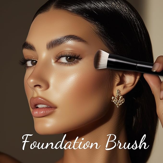 Professional Foundation Brush Set for Liquid Makeup - 0.06mm Ultra-Fine Bristles | Contour Brush for highlights Blending Angled Shape | No Shedding & Easy Clean | Kabuki Makeup Brushes