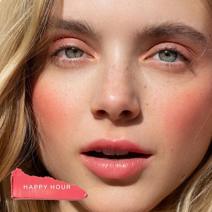 Tower 28 Beauty BeachPlease Cream Blush for Cheeks and Lips - Multi-Purpose Lip and Cheek Tint in Pink Blush - for Sensitive Skin – Color HAPPY HOUR, Luminous Finish