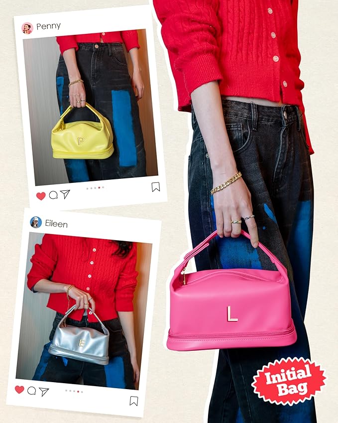 Appreciation Gifts for Her, Personalized Makeup Bag with Handle, Initial Double Layer Cosmetic Bag with Makeup Brush Organizer, Cute Cosmetic Pouch for Women, Gift Ideas for Teen Girls