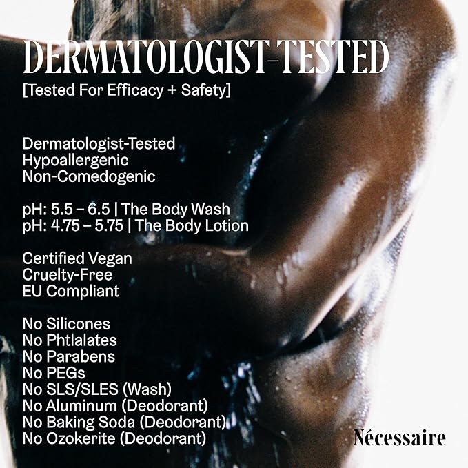 Nécessaire Body Essentials Set – Travel-Size Body Wash, Body Lotion + Deodorant | For Women + Men | Dermatologist-Tested. Hypoallergenic | Aluminum-Free Deodorant (2.5 Ounce (Pack of 1), Santal)