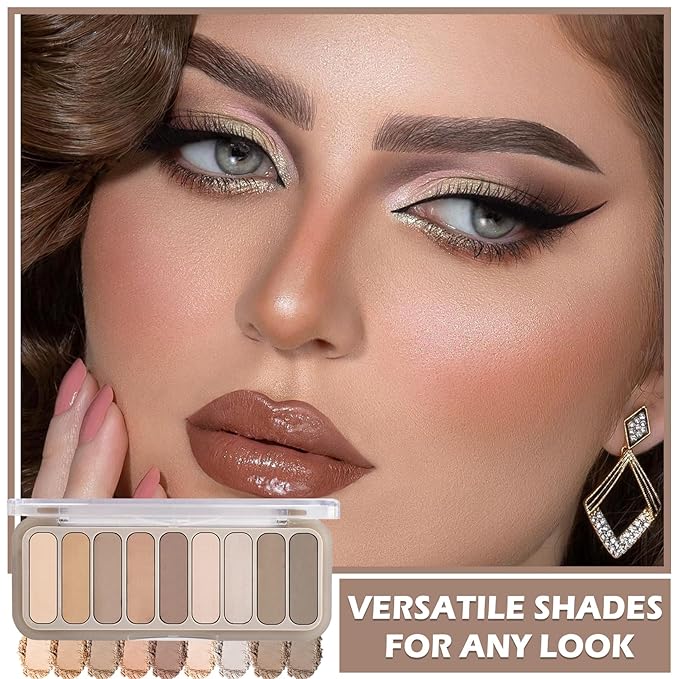 9 Colors Matte Naked Eyeshadow Palette Natural Nude Smoky Brown Taupe Eyeshadow Palette Ultra-Blendable Highly Pigmented Eye Shadow Makeup Palette with Brush-03 Cement Color