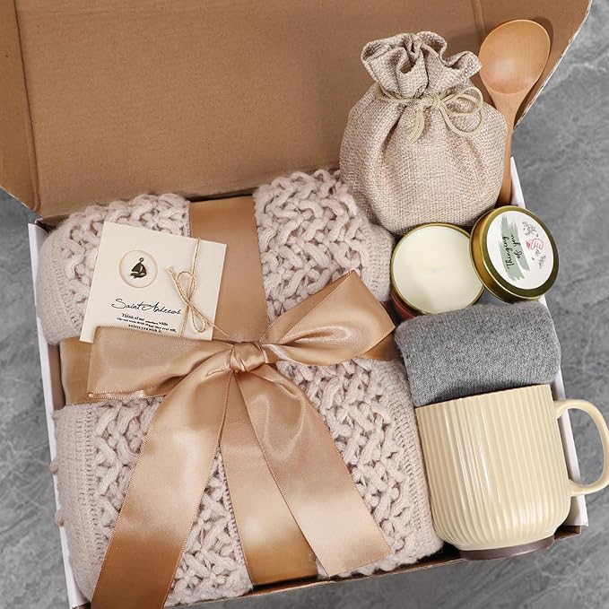 Get Well Soon Gifts for Women, Self Care Gifts for Women After Surgery, Birthday Box, Thinking of You Gift Basket Package Relaxing Spa Set, Feel Better Relaxing Encouraging Gift Box (Khaki)