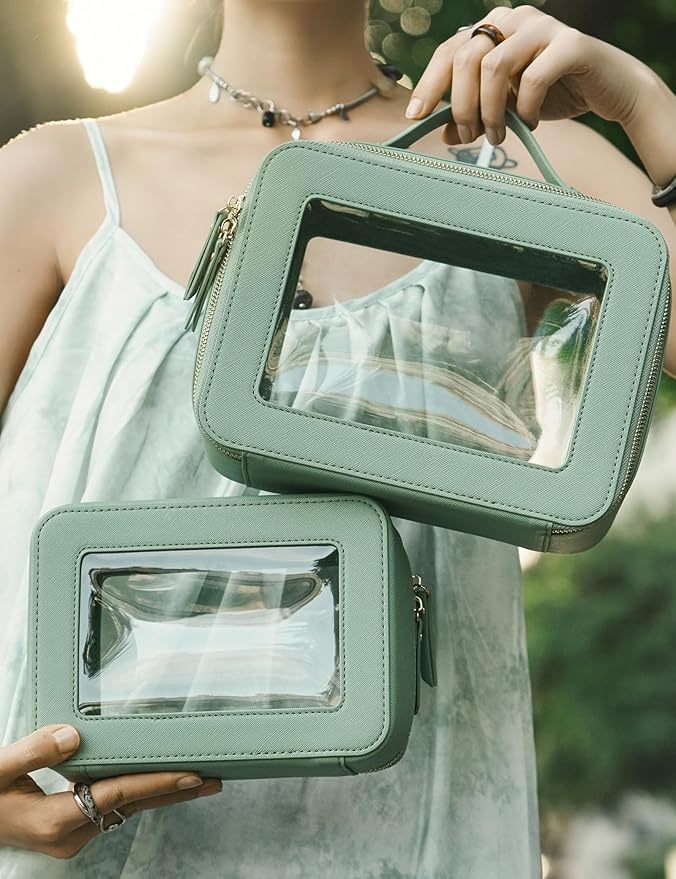 Popvibe Clear Makeup Bag Travel Cosmetic Case Transparent Toiletry Bag with Zipper, Portable Make Up Organizer Traveling Compact Car Bag for Essentials