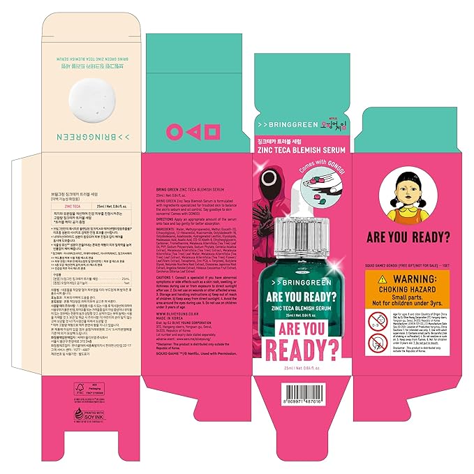 BRING GREEN X NETFLIX SQUID GAME Edition Zinc Teca Serum 25mL | Calming Serum for Skin Soothing & Oil Control | Includes Free Gonggi Tossing Game as Seen in Squid Game