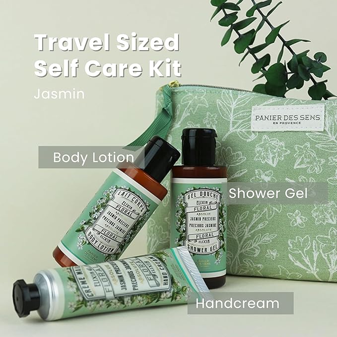 Panier des Sens - Jasmine Set for Women - Body Lotion + Shower Gel + Hand Cream - Christmas Gift for Her - Body Care Kit with 96% Natural Ingredients - Self Care Gifts for women