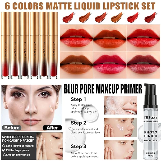 All in One Makeup Kit,Includes Naked Eyeshadow,Liquid Foundation,CC Cream,Lipstick Set,Mascara,Brush,Sponge,Eyebrow Powder,Eyebrow Soap,Eyeliner Stamp, Primer,Contour Stick,Cosmetic Bag