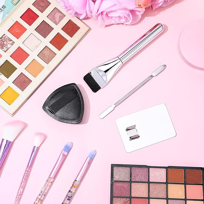 4Pcs Makeup Foundation Mixing Palette Set, Including Spatula Makeup Brush, Palette Tray, Powder Puff Make Up Accessories for Women Girl Make Up Cosmetic Spatula Tool