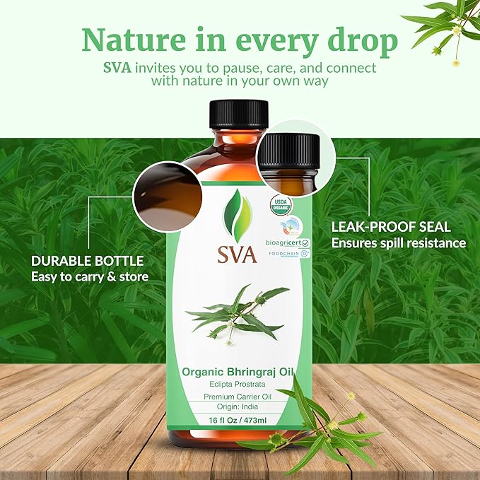 SVA Organic Bhringraj Oil 16oz Premium Carrier Oil for Hair Care, Hair Oiling, Scalp Massage, & Skin Care