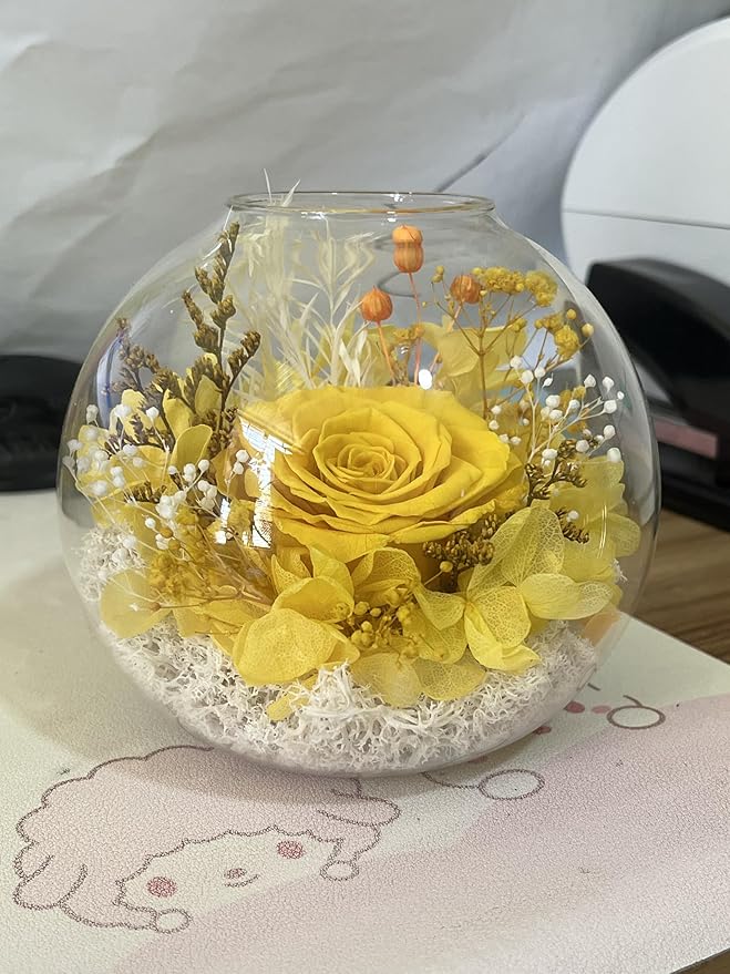 Eternal Preserved Real Rose, Glass Dome Gift Set with 18 Scented Candles (9 Vanilla,9 Lavender), Mother's Day Valentine Christmas Birthday Gift for Women Mom Girlfriend Wife Home Decor (Yellow)