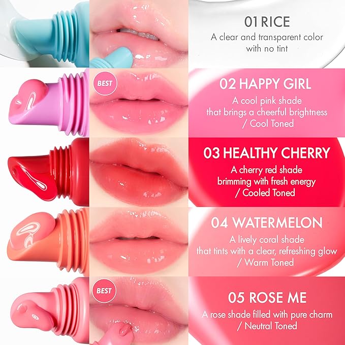 Amuse SEOUL Care Tint Lip Balm Keyring (01 Rice) | Hydrating Lip Balm + Keychain, Rice Extract & Multi-Peptide Complex, Clear Glossy Finish | 0.21 oz