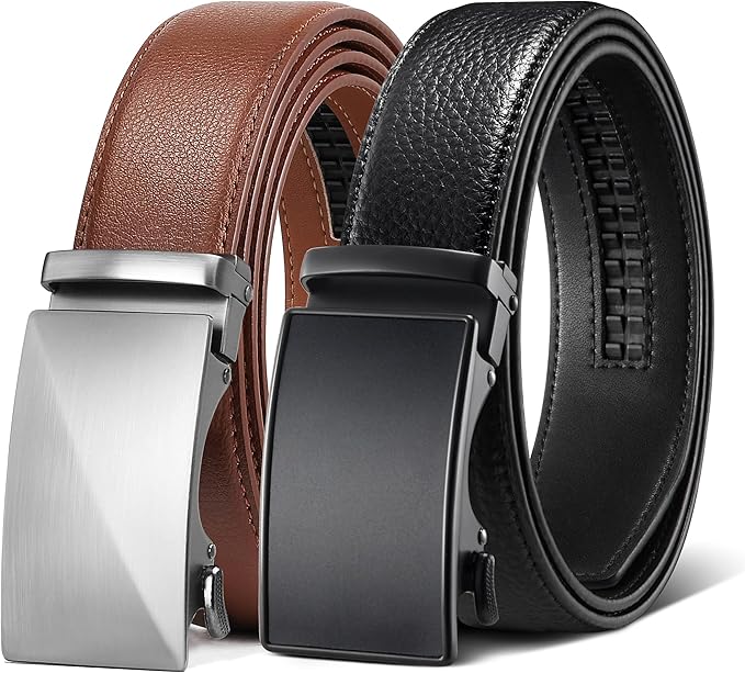 Zitahli Ratchet Belt for Men - 2 Packs Leather Mens belt For Gift Men Dress and Casual,Trim to Fit