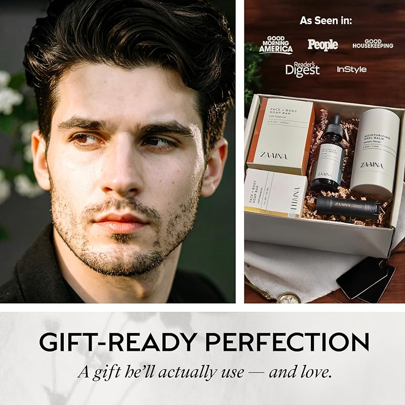 ZAAINA Men’s Self Care Kit – Luxury Spa Gift Set for Men with Face Serum, Soaps, Heel Balm & Lip Balm – Natural Grooming Care Package for Men – Birthday & Relaxation Spa Kit (Deluxe Set)