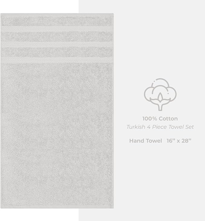 American Soft Linen Luxury Hand Towels for Bathroom, 600 GSM 100% Cotton Turkish 4 Piece Hand Towel Set, 600 GSM Hand Face Towels for Kitchen, Silver Grey Hand Towels