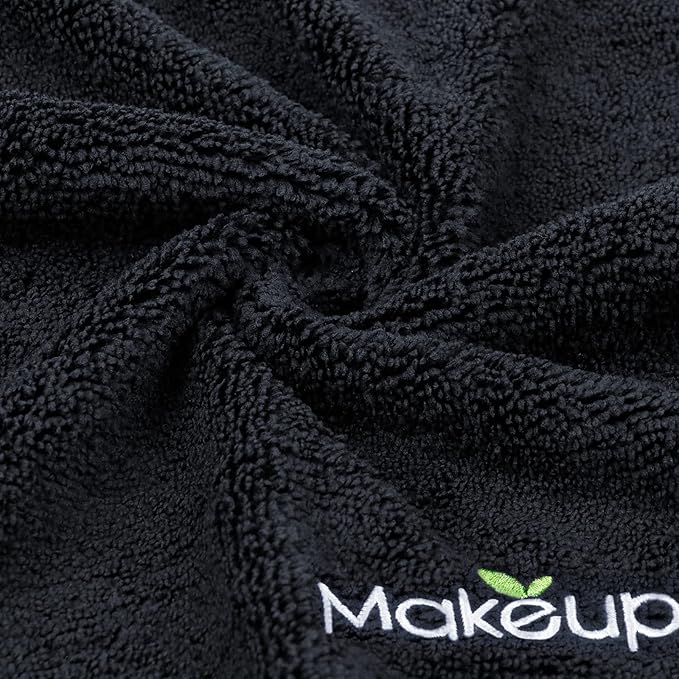 Orighty Makeup Remover Wash Cloths - Super Soft & Quick Dry Microfiber Face Towel, Absorbent Washcloths for Cleansing, Fingertip Face Towels for Makeup Removal, 13 x 13 inch, Pack of 12, Black