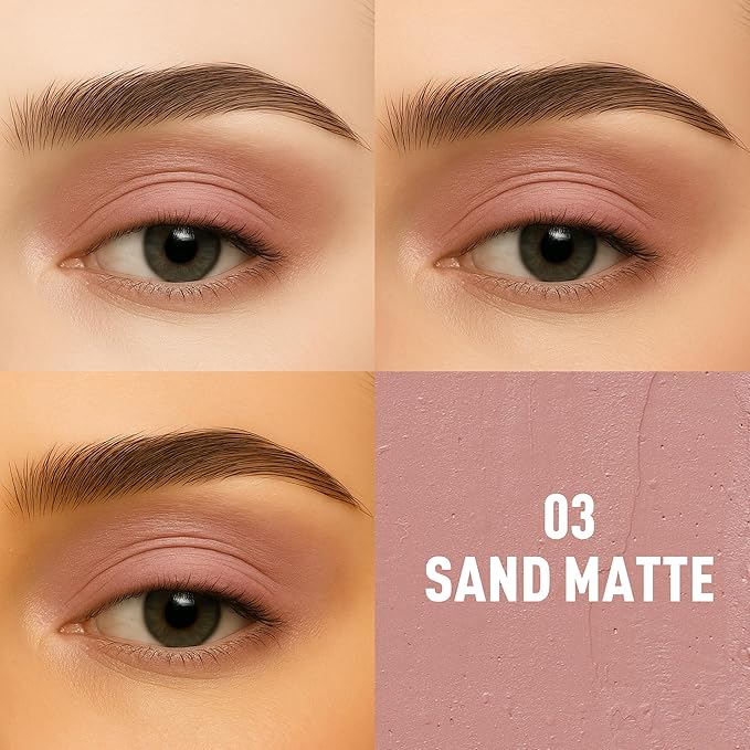 FV Long Lasting Cream Eyeshadow Stick, Waterproof & High Pigmented Eye Shadow Sticks Duo with Blending Sponge, Crease-Proof & Natural Finish Eyeshadow Pencil, Sand Matte