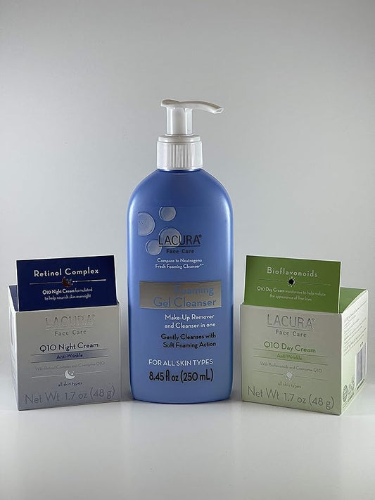 Lacura Foaming Gel Cleanser Face Care Q10 Anti-Wrinkle Day Cream Face Care Q10 Anti-Wrinkle Night Cream