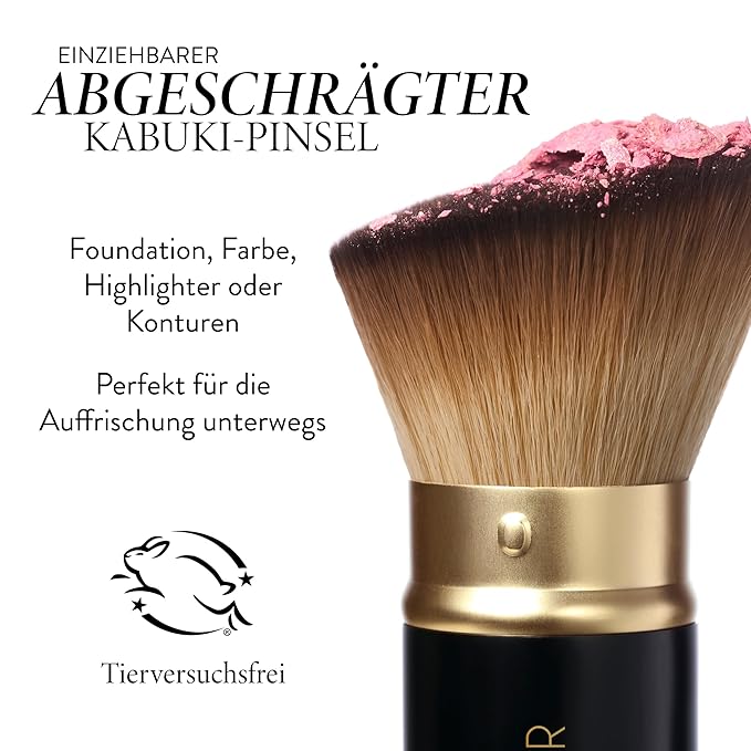 LAURA GELLER NEW YORK Retractable Black Kabuki Brush for Liquid, Cream and Powder Face Makeup With Aluminum Handle