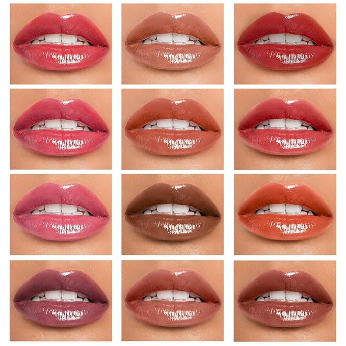 Dmsky 24 Pack Lip Gloss Set, 12 Colors Lip Oil for Dry Cracked Lips, Moisturizing Lip Balm Infused with Vitamin E for a Sheer Tint Of Color