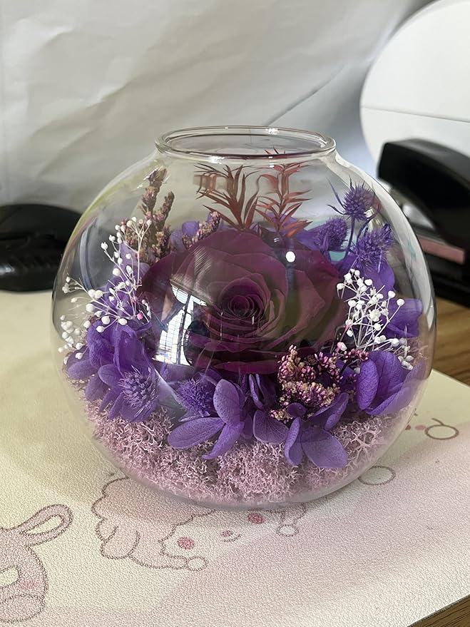 Eternal Preserved Real Rose, Glass Dome Gift Set with 18 Scented Candles (9 Vanilla,9 Lavender), Mother's Day Valentine Christmas Birthday Gift for Women Mom Girlfriend Wife Home Decor (Dark Purple)