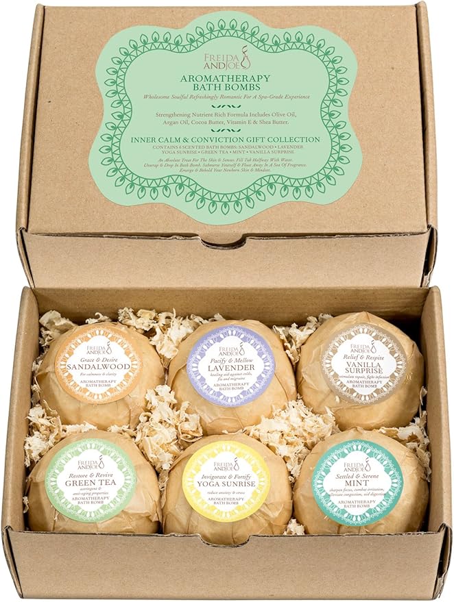 Home Spa Gift Basket Calming Relaxation Aromatherapy Bath Bombs, 6 Refreshing, Aromatic Scents to Moisturize, Revitalize, Rejuvenate Mind, Body & Soul