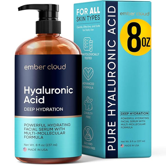 Hyaluronic Acid Serum for Face (8 Oz) for Skin and Lips - Hydrating & Moisturizing Serum for All Skin Types, Paraben-Free & Fragrance-Free