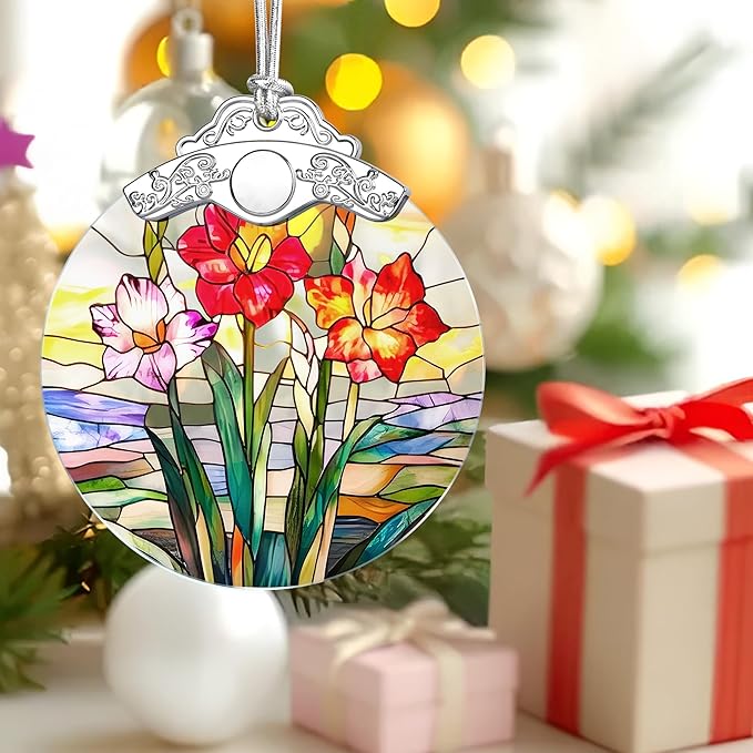 Christmas Ornaments: Stained Glass-Style August Birth Flower Ornament โ Christmas Tree Decorations, Holiday Party Gifts, Mother's Day & Birthday Gifts for Women, Mom & Grandma | Birth Flower Gift