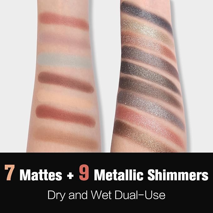 UCANBE Baked Eyeshadow Palette with 15PCS Brushes Makeup Set, 16 Color Natural Nude Matte Shimmer Metallic Eye Shadow Make Up Pallet for Women Girls, High Pigmented Long Lasting Waterproof