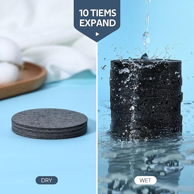 50-Count Black Compressed Facial Sponges for Daily Facial Cleansing and Exfoliating, 100% Natural Cosmetic Spa Sponges for Makeup Remover, Reusable