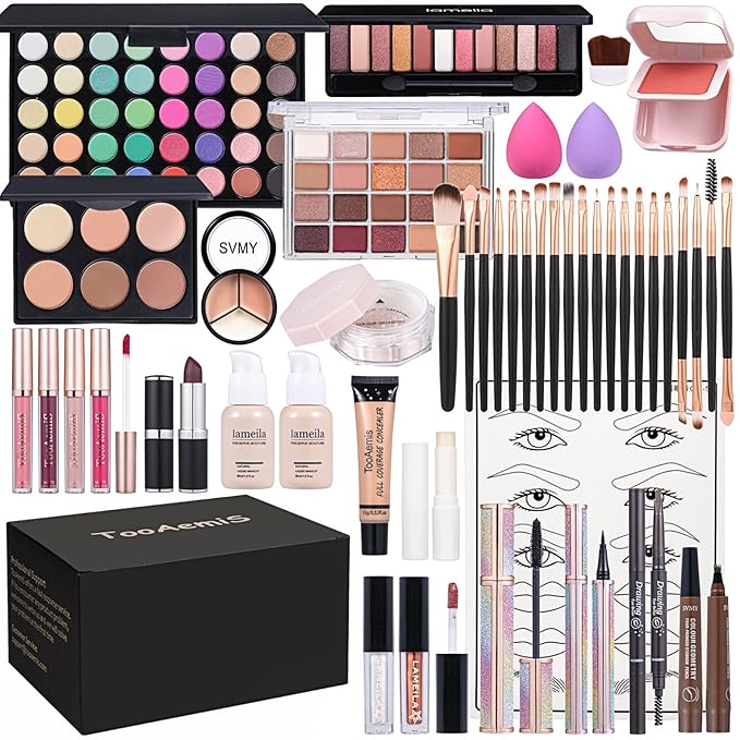 Makeup Kit for Women Full Kit、 Makeup Gift Set for Beginners Teenager,Makeup Sets for Teens、 Multipurpose Makeup ,eyeshadow、 liquid foundation,Loose powder,Eyebrow pencil,4-color lip gloss set
