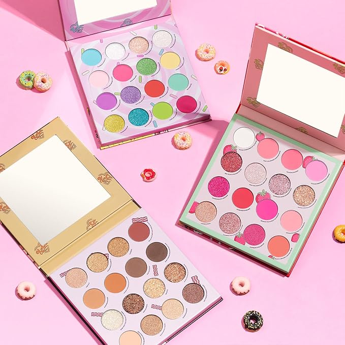 Kimchi Chic Donut Collection Eyeshadow Palette - 16 Matte, Pigment, & Glitter Shadows, Versatile for Day to Night Looks, Cruelty Free, Strawberries & Cream