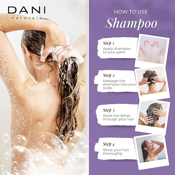DANI Naturals Shampoo - Lemongrass Lavender - Calming for the scalp; Scalp redness reduction; Reduces dandruff & dryness, 12 oz
