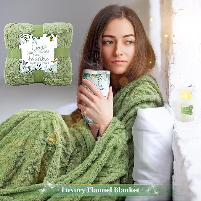 Fortuning's JDS 13PCS Christian Gifts for Women Faith- Inspirational Religious Catholic Gifts Basket, Green Self Care Package Get Well Soon Gifts,Birthday Gifts, for Mom Her Wife Girlfriend Friend